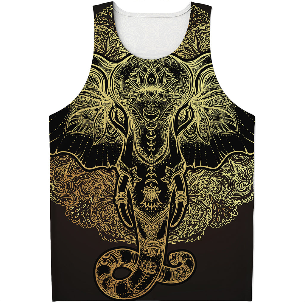 Golden Spiritual Elephant Print Men's Tank Top