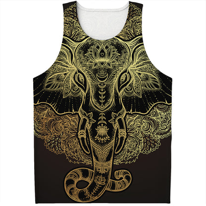 Golden Spiritual Elephant Print Men's Tank Top