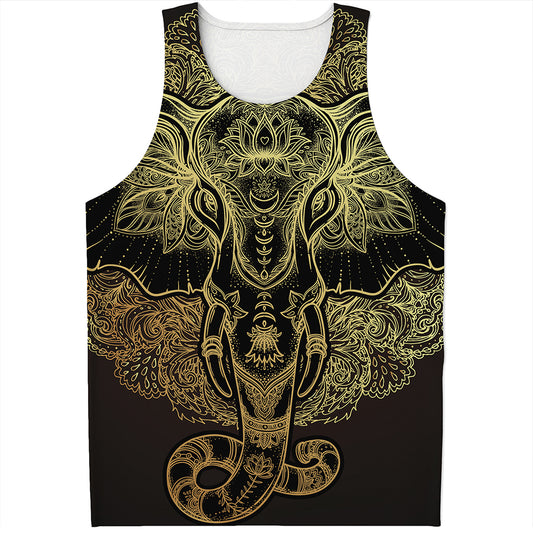 Golden Spiritual Elephant Print Men's Tank Top
