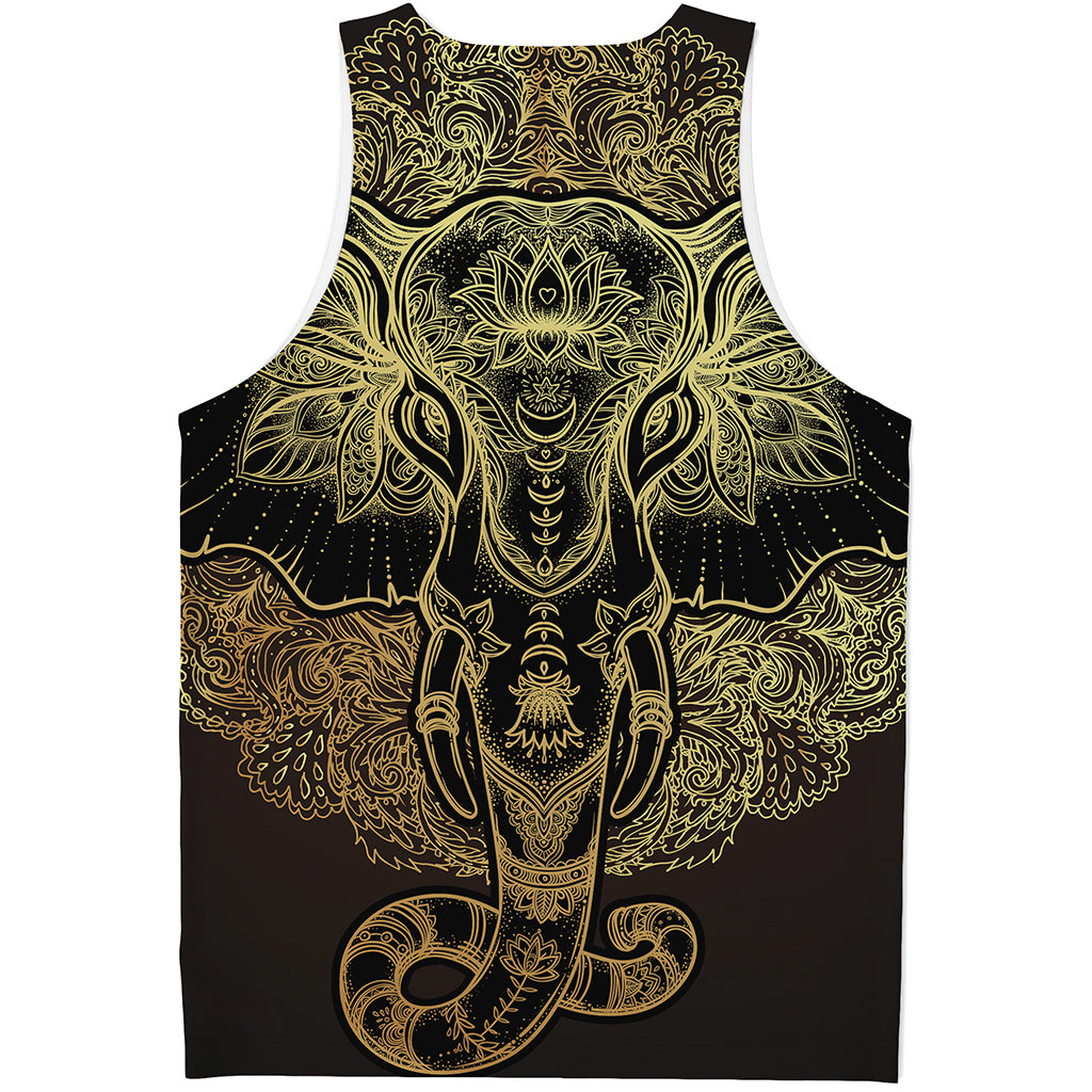 Golden Spiritual Elephant Print Men's Tank Top
