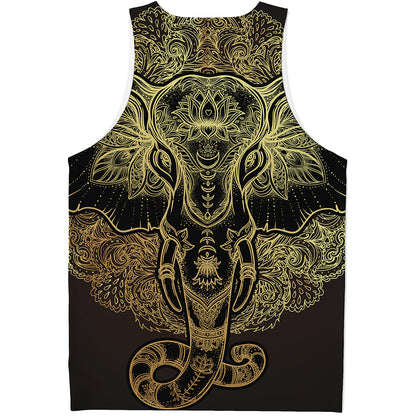 Golden Spiritual Elephant Print Men's Tank Top