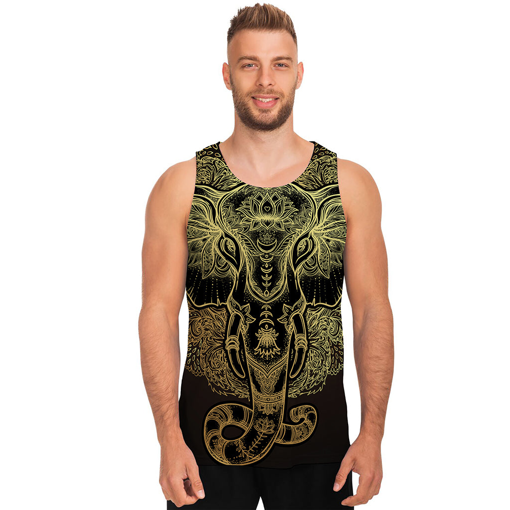 Golden Spiritual Elephant Print Men's Tank Top