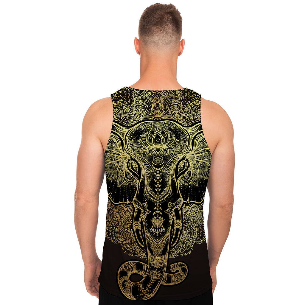 Golden Spiritual Elephant Print Men's Tank Top