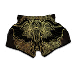 Golden Spiritual Elephant Print Muay Thai Boxing Shorts