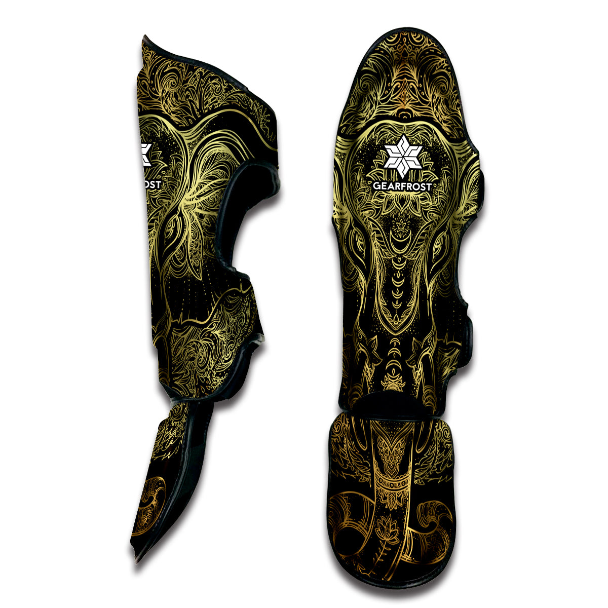 Golden Spiritual Elephant Print Muay Thai Shin Guard