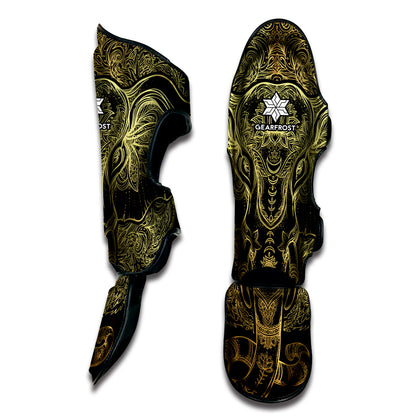 Golden Spiritual Elephant Print Muay Thai Shin Guard