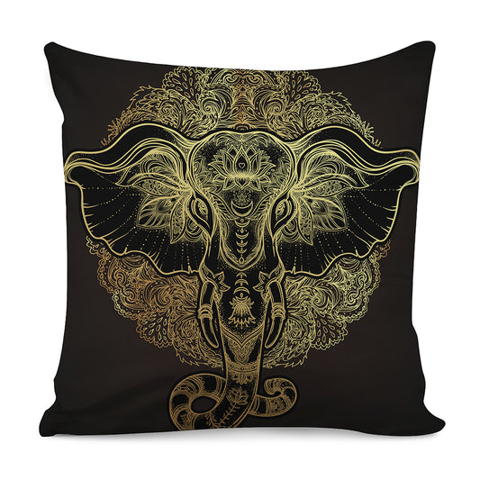 Golden Spiritual Elephant Print Pillow Cover