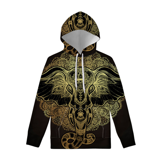 Golden Spiritual Elephant Print Pullover Hoodie