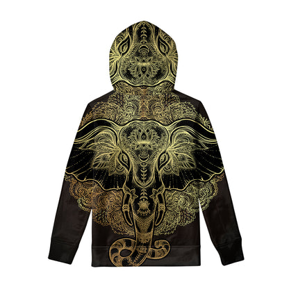 Golden Spiritual Elephant Print Pullover Hoodie
