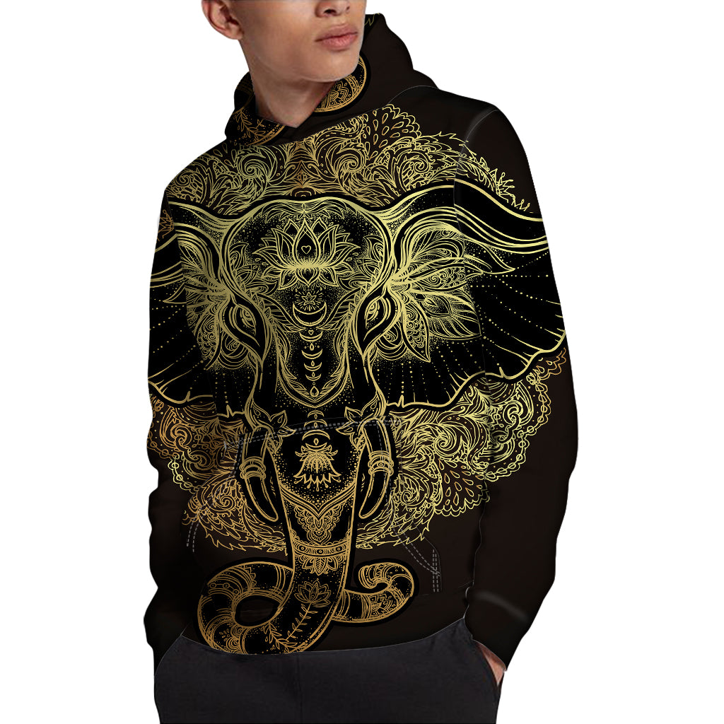 Golden Spiritual Elephant Print Pullover Hoodie