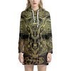 Golden Spiritual Elephant Print Pullover Hoodie Dress