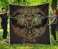 Golden Spiritual Elephant Print Quilt