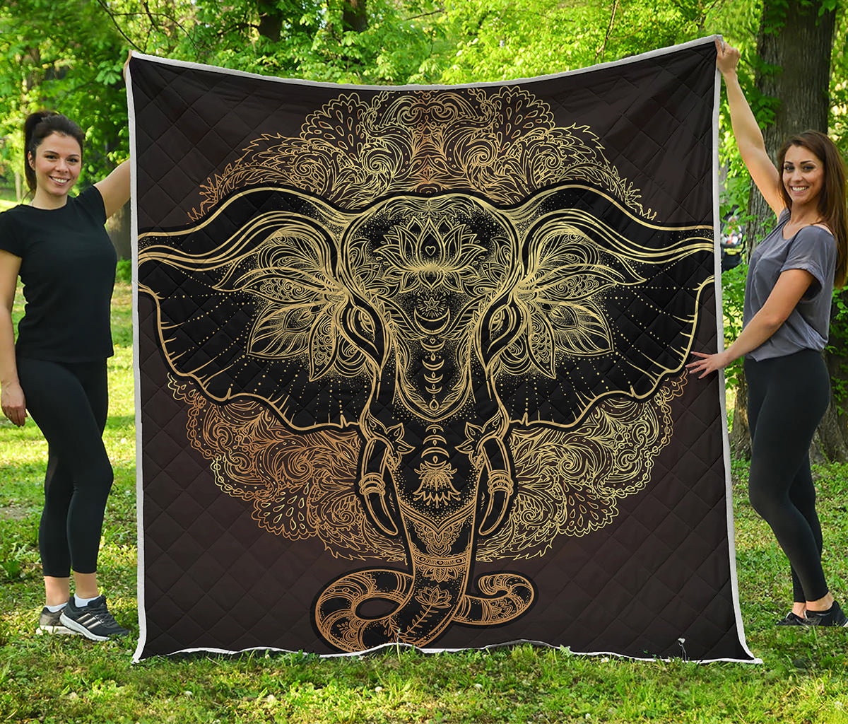 Golden Spiritual Elephant Print Quilt