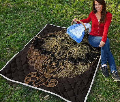 Golden Spiritual Elephant Print Quilt