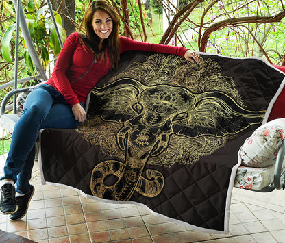 Golden Spiritual Elephant Print Quilt