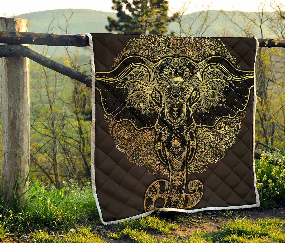 Golden Spiritual Elephant Print Quilt