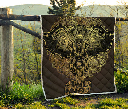 Golden Spiritual Elephant Print Quilt