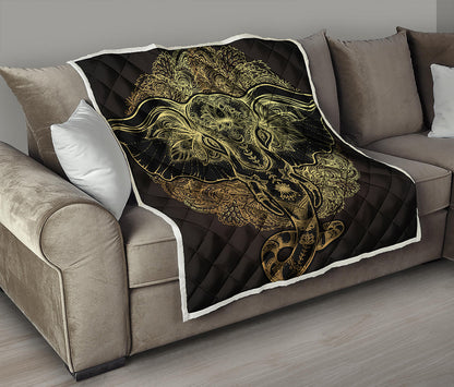 Golden Spiritual Elephant Print Quilt