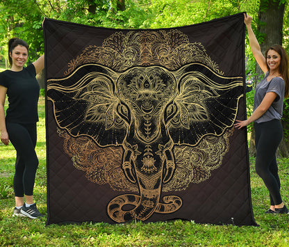 Golden Spiritual Elephant Print Quilt