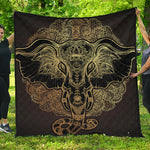 Golden Spiritual Elephant Print Quilt