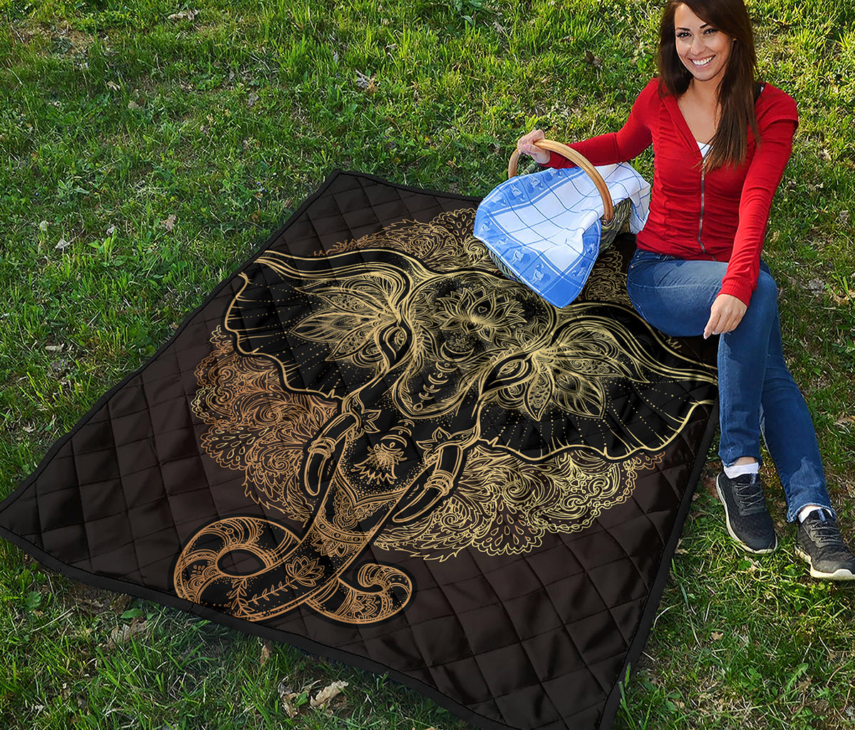 Golden Spiritual Elephant Print Quilt