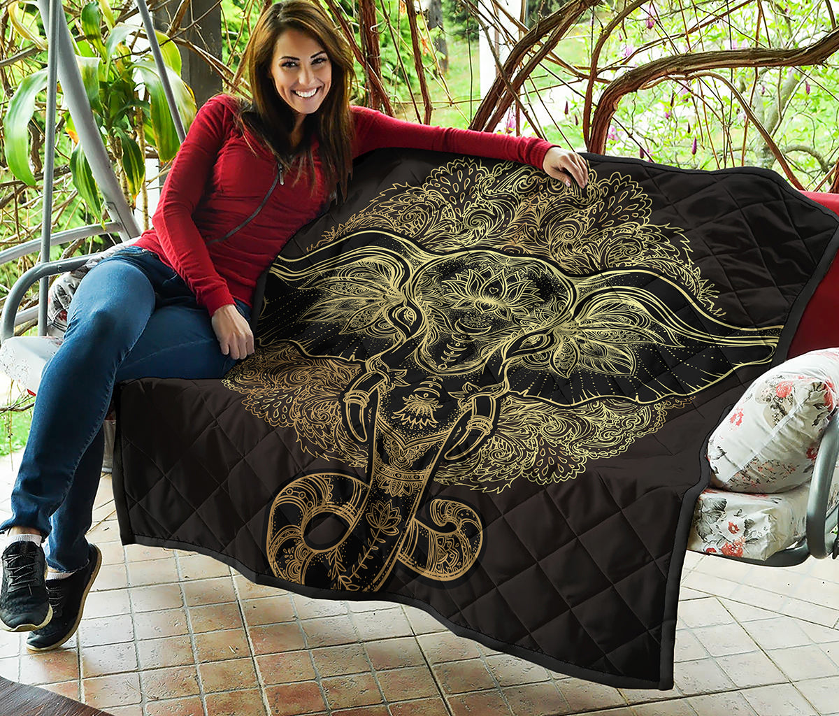 Golden Spiritual Elephant Print Quilt