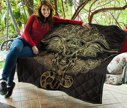 Golden Spiritual Elephant Print Quilt
