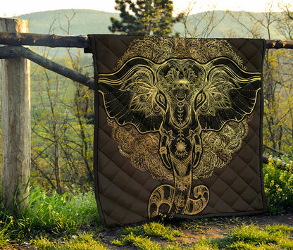 Golden Spiritual Elephant Print Quilt
