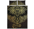 Golden Spiritual Elephant Print Quilt Bed Set