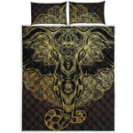 Golden Spiritual Elephant Print Quilt Bed Set