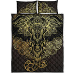 Golden Spiritual Elephant Print Quilt Bed Set