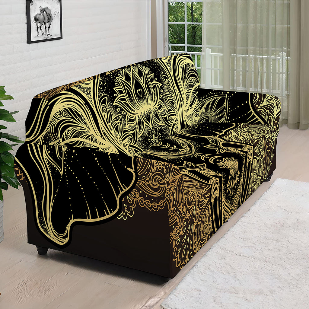 Golden Spiritual Elephant Print Sofa Cover