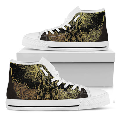 Golden Spiritual Elephant Print White High Top Shoes