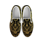 Golden Spiritual Elephant Print White Slip On Shoes