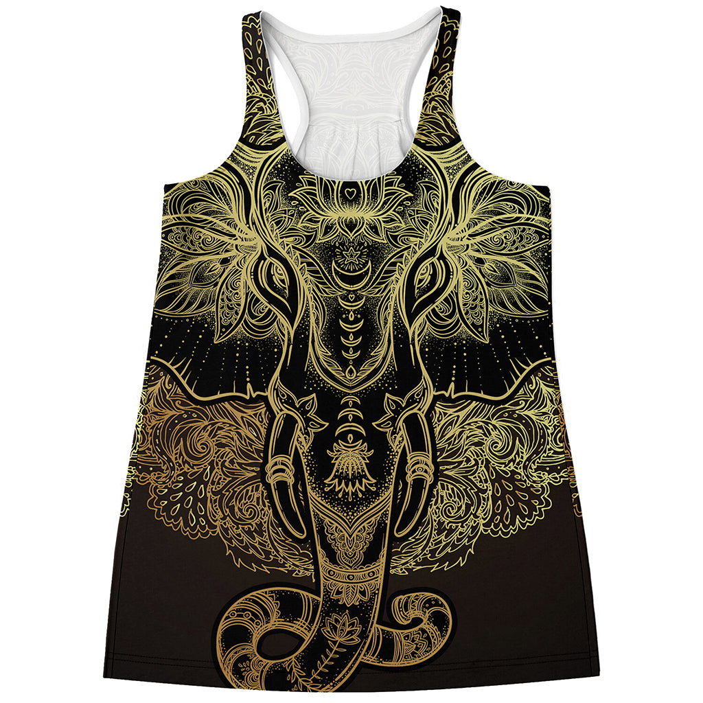 Golden Spiritual Elephant Print Women's Racerback Tank Top