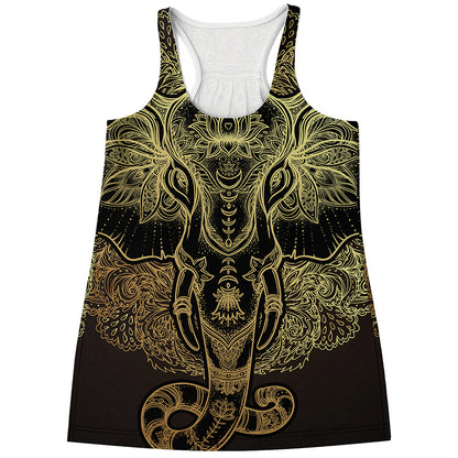 Golden Spiritual Elephant Print Women's Racerback Tank Top