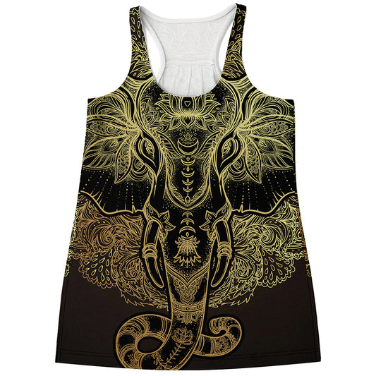 Golden Spiritual Elephant Print Women's Racerback Tank Top