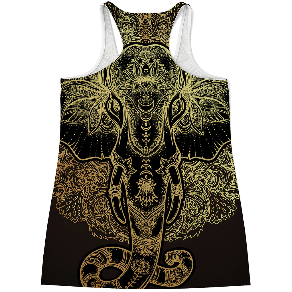 Golden Spiritual Elephant Print Women's Racerback Tank Top