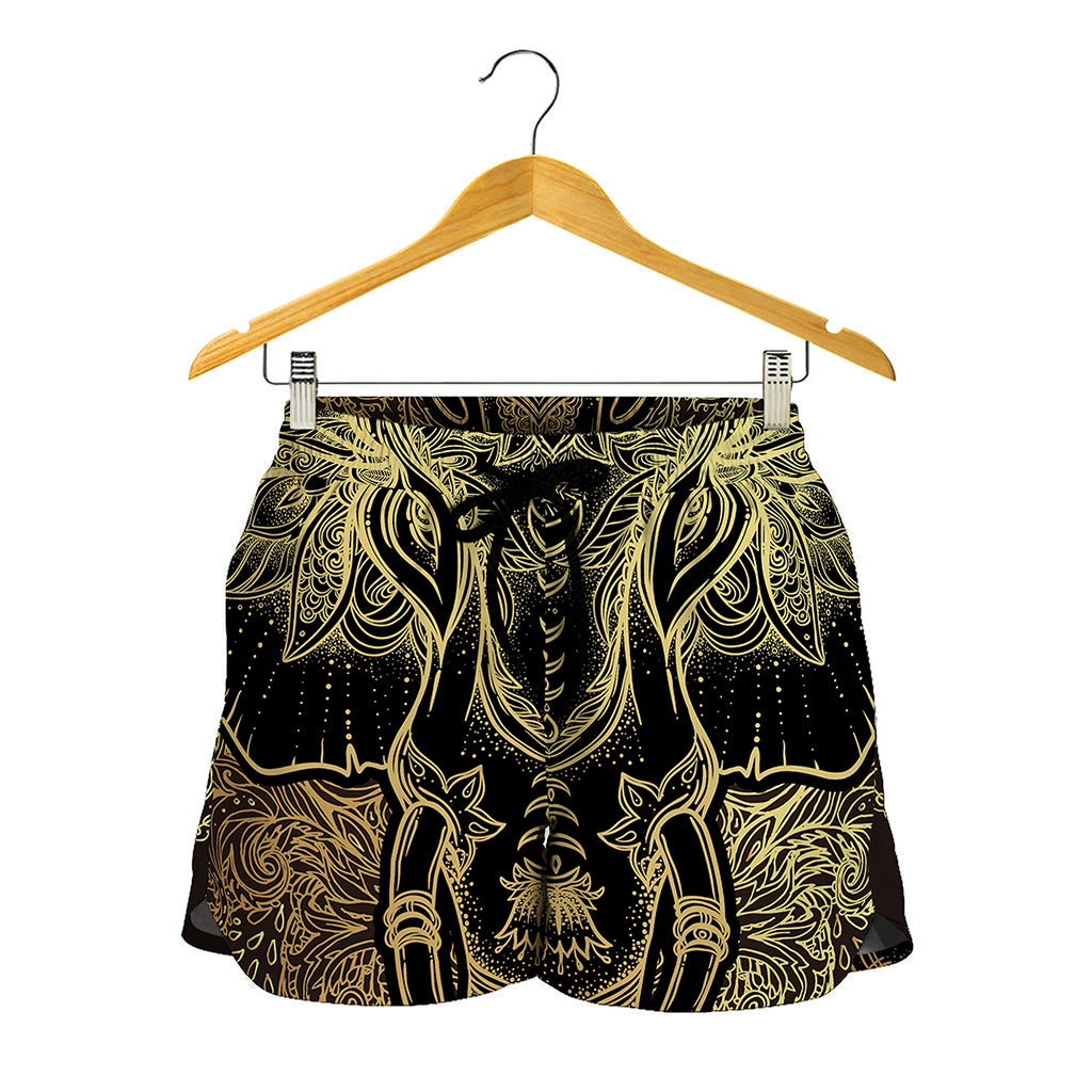 Golden Spiritual Elephant Print Women's Shorts