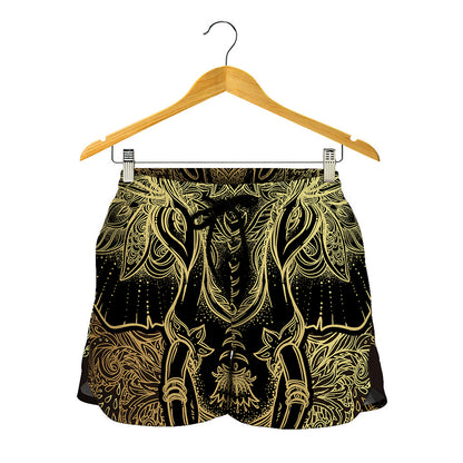Golden Spiritual Elephant Print Women's Shorts