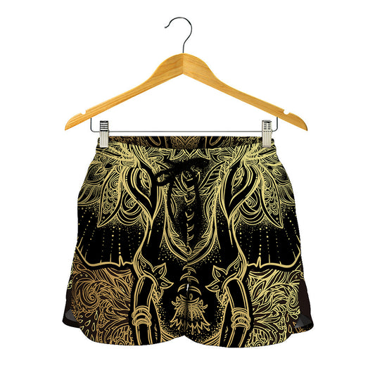 Golden Spiritual Elephant Print Women's Shorts
