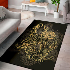 Golden Spiritual Koi Carp Print Area Rug