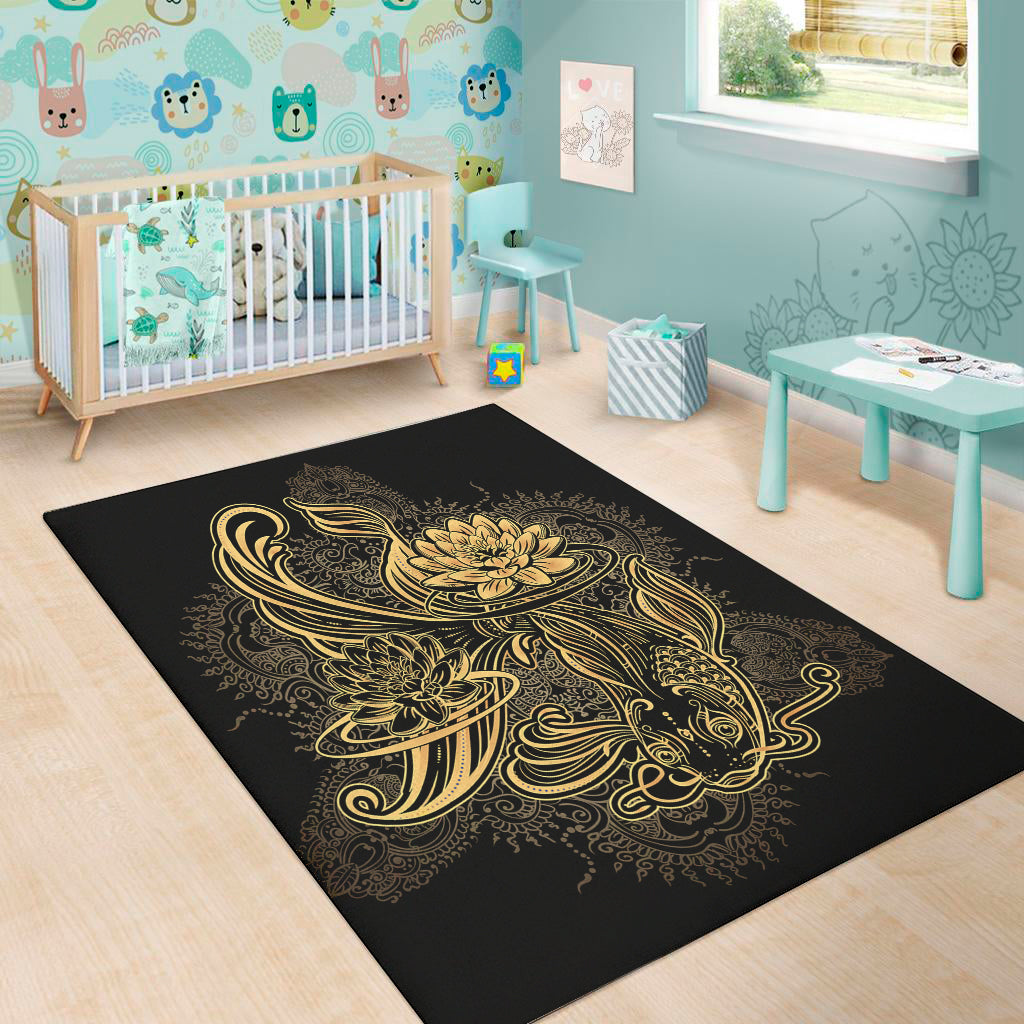 Golden Spiritual Koi Carp Print Area Rug