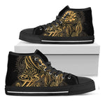 Golden Spiritual Koi Carp Print Black High Top Shoes