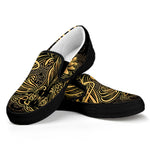 Golden Spiritual Koi Carp Print Black Slip On Shoes