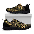 Golden Spiritual Koi Carp Print Black Running Shoes