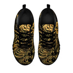 Golden Spiritual Koi Carp Print Black Sneakers