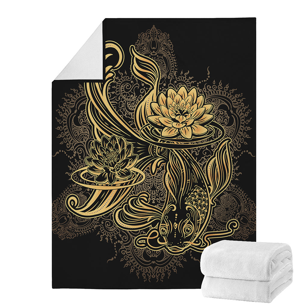 Golden Spiritual Koi Carp Print Blanket