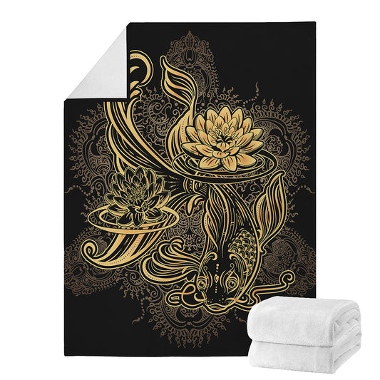 Golden Spiritual Koi Carp Print Blanket