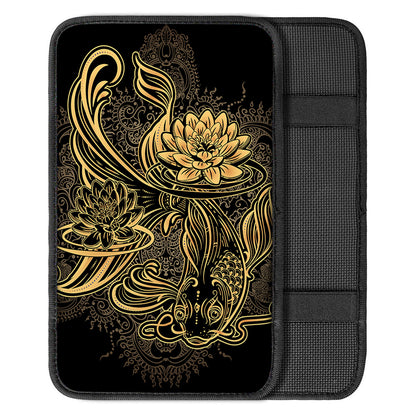 Golden Spiritual Koi Carp Print Car Center Console Cover